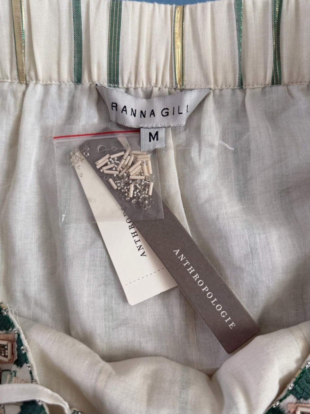 NWT Anthropologie x Ranna Gill Safa Tiered Cream Shimmer Boho Midi Dress - Picture 7 of 8